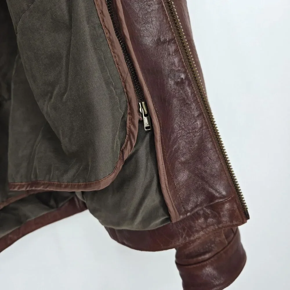 Vintage genuine lamb leather brown bomber jacket -‎ mens medium